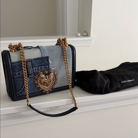 RARE Dolce & Gabbana Medium Devotion Denim Shoulder RUNWAY Bag - Picture 3 of 3